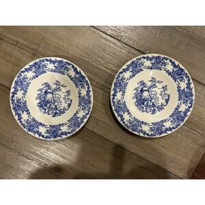 2 Vintage Royal China Bread / Dessert Plate Blue Underglaze White Windmill USA